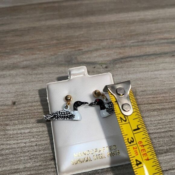 Duck Dangling Earrings Hand Carved Surgical Steel Post - Picture 5 of 6